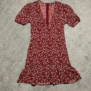 SHEIN Red Floral Ruffle-Hem Dress